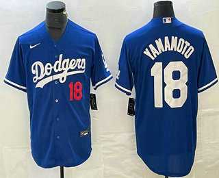 Men%27s Los Angeles Dodgers #18 Yoshinobu Yamamoto Number Blue Stitched Cool Base Nike Jersey
